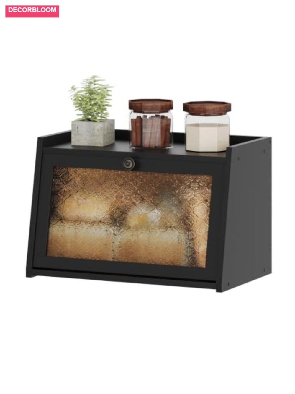 Vintage Bamboo Bread Box with Embossed Door - Large Kitchen Countertop Storage